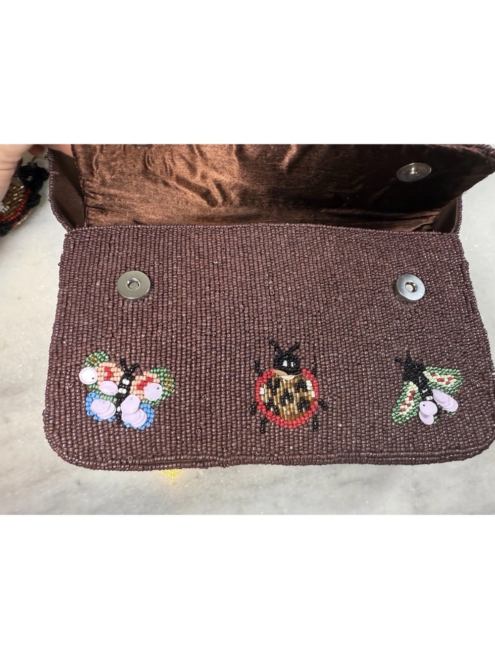 New Release Viral India Beaded Butterfly & Ladybug Shoulder Bag Brown NWT Charm - Picture 5 of 6